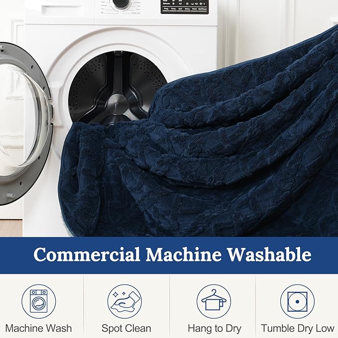 Sherpa Fleece Adult Weighted Blanket Great for Sleep, 20 lbs Dual Sided Soft Fuzzy Heavy Blankets for Couch Bed Sofa, Cozy Warm Fluffy Jacquard Throw for Winter (Navy Blue, 60" x 80", 20 Pounds)