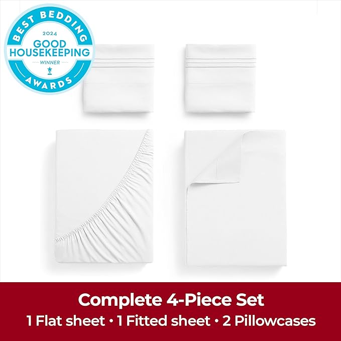 Mellanni Extra Deep Full Sheets - 4 PC Iconic Collection Bedding - Hotel Luxury, Ultra Soft, Cooling Bed Sheets - Wrinkle, Fade, Stain Resistant (Full, White)