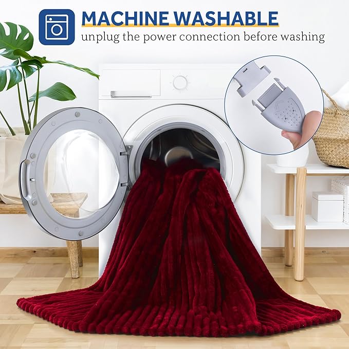 SEALY Heated Blanket Electric Throw, 50"x60" Heating Blanket Throw, 6 Heat Levels & 2-10 Hours Auto-Off Over-Heat Protection, Ribbed Flannel to Sherpa, Machine Washable, Red