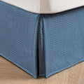 MIYE Pleated Waffle Weave Bed Skirt, Tailored Dust Ruffle 14 Inch Drop Easy Fit, Machine Washable (Blue, Queen - 14" Drop)