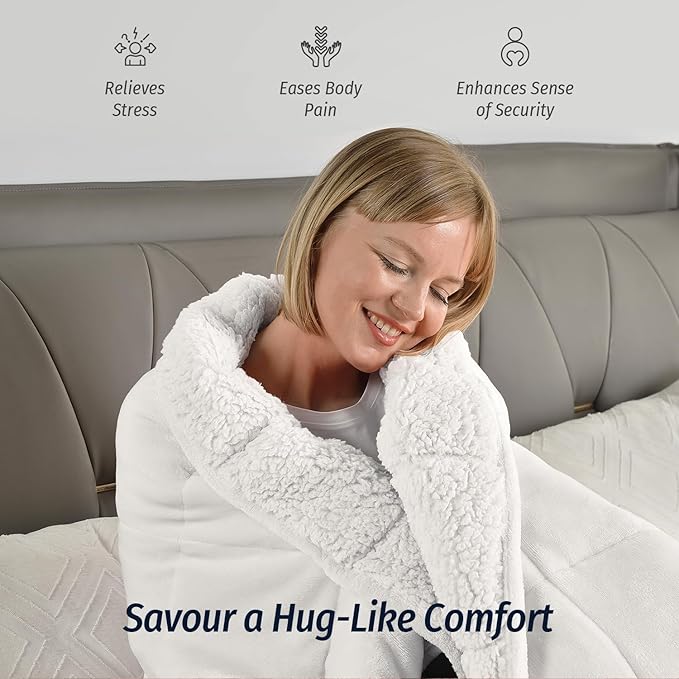 Wemore Sherpa Fleece Weighted Blanket for Adult, 15 lbs Dual Sided Cozy Fluffy Heavy Blanket, Ultra Fuzzy Throw Blanket with Soft Plush Flannel Top, 48 x 72 inches, White on Both Sides