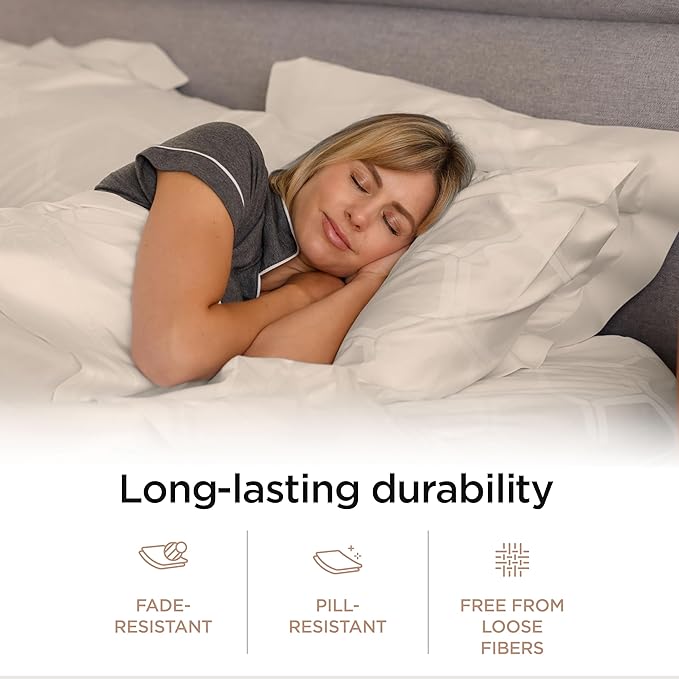 Threadmill 100% Cotton Sheets for Queen Size Bed - 600 Thread Count Queen Bed Sheets Set with 16” Deep Pocket - Jacquard Sateen Weave 4-Piece Bedding Set with Cooling Effect, Beige