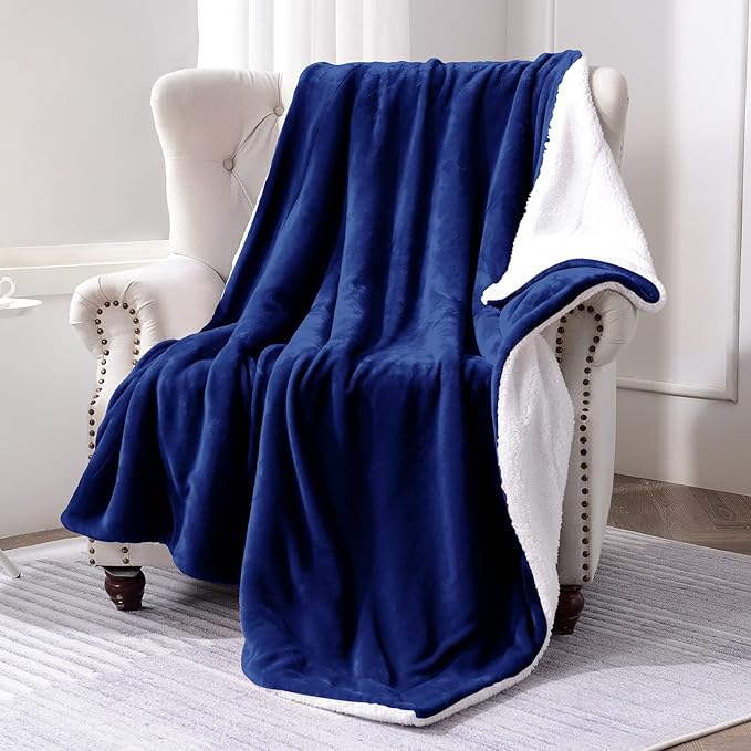 SOCHOW Sherpa Fleece Throw Blanket, Double-Sided Super Soft Luxurious Plush Blanket Twin Size 60 inchx80 inch, Blue
