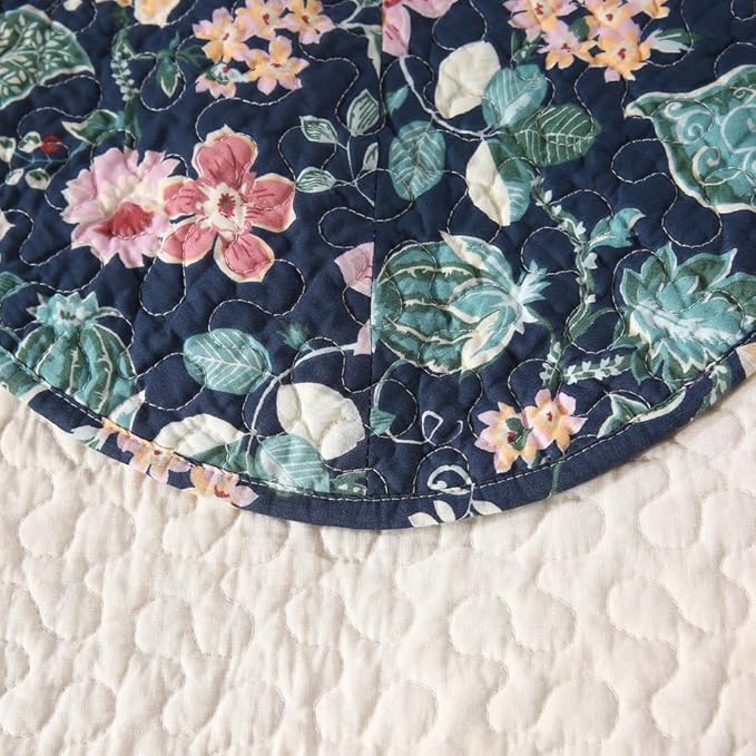 Quilt Set Floral Leaves 3D Embroidery Pattern 3 PCS Cotton Reversible Quilted Embroidered Decorative Bedspreads Coverlet Set, Lightweight &Soft Queen Size Beige Bedding Coverlet for All Season