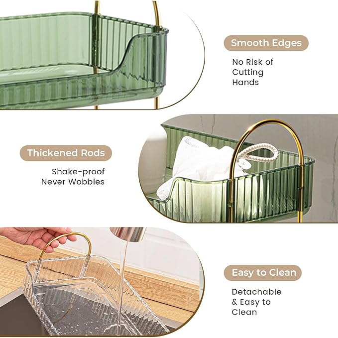 Aveniee Bathroom Counter Organizer, 2 Tier Perfume Skin Care Countertop Storage Shelf, Vanity Makeup Tray for Cosmetic Skincare Lotion,Green