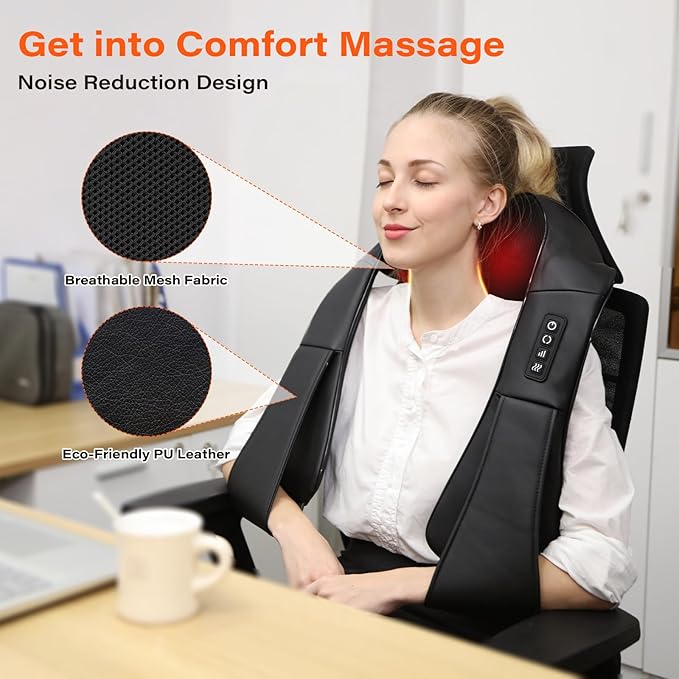 Shiatsu Neck Massager, Back and Neck Massager with Heat, Electric Deep Tissue 3D Kneading Massage Pillow for Back, Shoulder, Muscle Pain Relief, Office & Home & Car Use, Gift for Women and Men