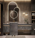 Single Sink Freestanding Bath Vanity, Modern Bath Vanity with LED Smart Mirror, 44IN Solid Wood Floating Bathroom Sink Cabinet with Marble Slate Top and Large Storage Drawer