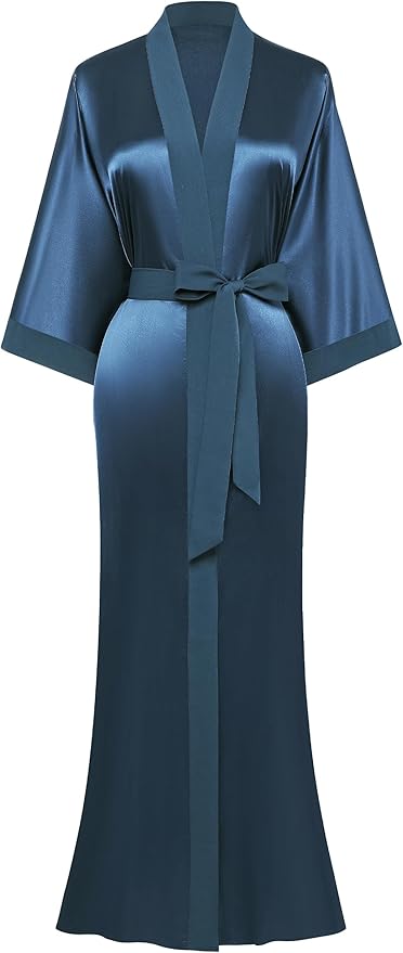 PRODESIGN Satin Kimono Robe Women Long Silky Kimono Bathrobe Sleepwear Wedding Bridesmaid Robe