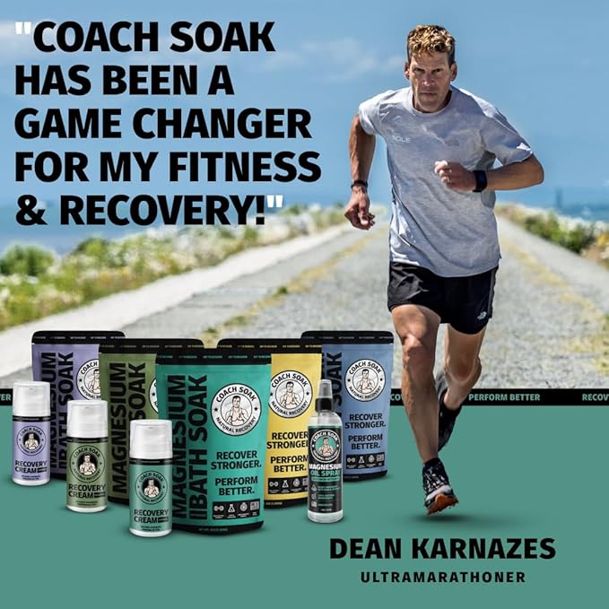 Coach Soak Lavender Flakes Bath Soak and Magnesium Oil Spray with MSM - Fast-Absorbing Recovery Bath Salts with Dead Sea Minerals and Essential Oil and 8oz Magnesium Chloride Topical Spray