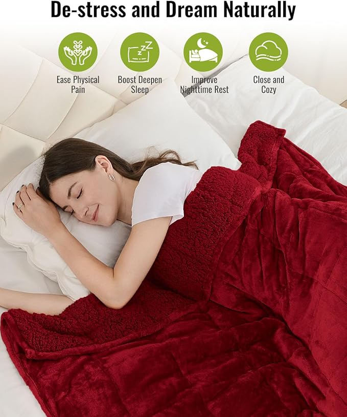 Uttermara Sherpa Fleece Weighted Blanket 20 lbs for Adult, Unicolor Ultra-Soft Fleece and Sherpa, Dual Sided Cozy Plush Blanket for Sofa Bed, 60 x 80 inches, Red