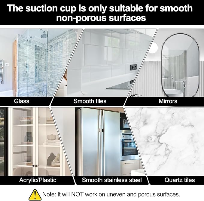 2 Pack Suction Cup Hooks for Shower, Suction Cup Towel Hooks for Bathrooms, Adhesive Wall Hook, SUS304 Waterproof Stainless Steel Hooks for Bathroom, Bedroom, Kitchen, Hotel and Office