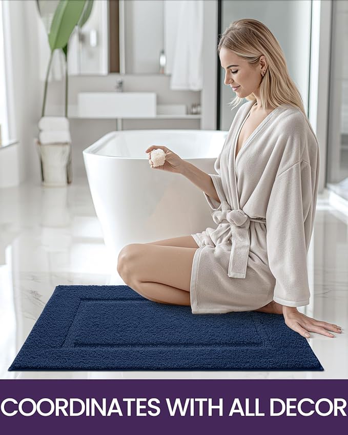 DEXI Bathroom Rugs 32x20, Washable Non Slip Bath Mat for Shower Floor, Absorbent Quick Dry Bathmat with Rubber Backing, Ultra Soft Plush Carpet for Tub, Navy