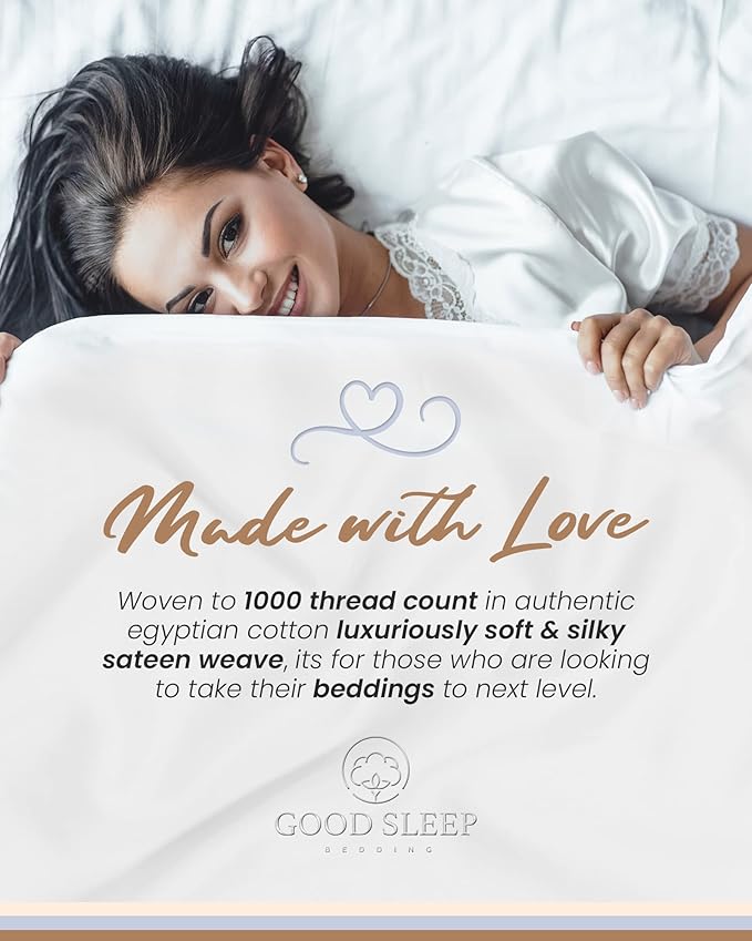 Good Sleep Bedding King Size Sheets Set - 4 Pc, 100% Egyptian Cotton, 1000 TC 16" Deep Pocket King Sheet Set, Soft & Breathable, Sateen Weave with Pillowcases - White
