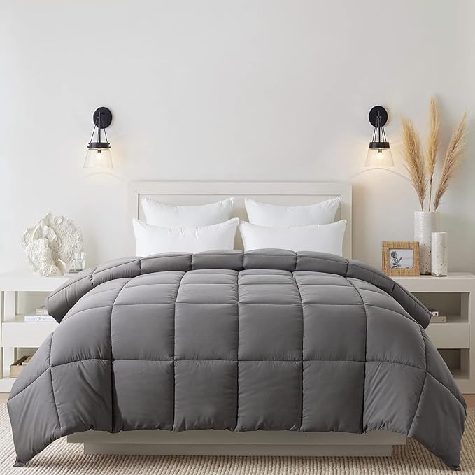Cosybay Down Alternative Comforter (Dark Grey, King)- All Season Soft Quilted King Size Bed Comforter - Duvet Insert with Corner Tabs - Winter Summer Warm Fluffy, 102x90 inches
