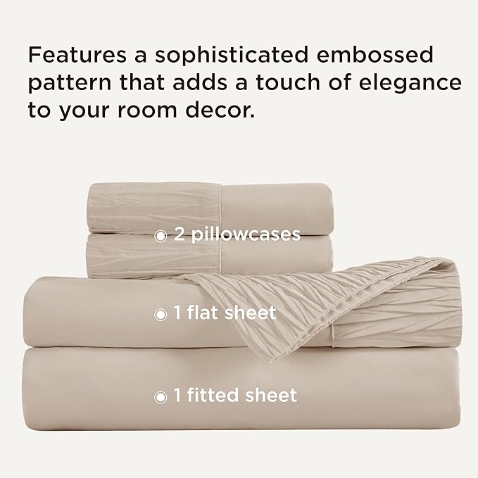 Bedsure California King Sheet Sets - 4 Pieces Soft Cal King Sheets - Breathable & Cooling - Hotel Luxury - Easy Care Polyester Microfiber Bedding for Women, Men, Beige