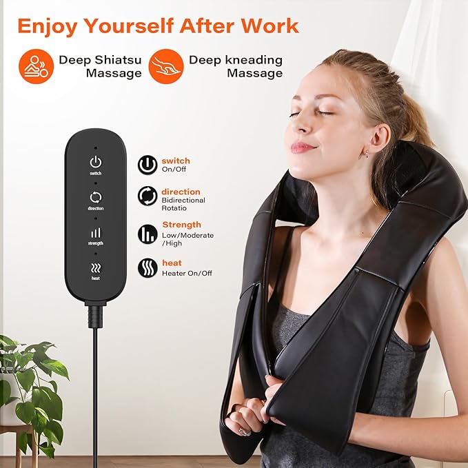 Electric Neck Massager, Neck and Back Massager with Heat, Shiatsu Massage Pillow for Back, Shoulder, Muscle Pain Relief, Ideal Fits for Parents