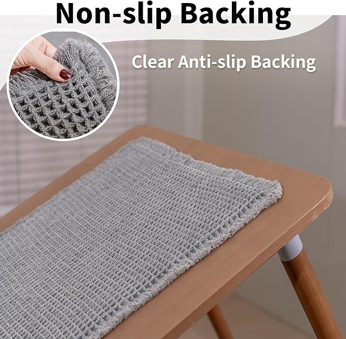 Waffle Runner Bath Mat - Long Boho Bathroom Rugs Non Slip Washable, Super Absorbent & Quick Dry, Soft Bath Mat Farmhouse Bathroom Decor, 24'' x 72'', Light Grey