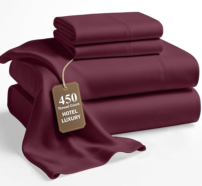 LANE LINEN King Size Bed Sheets – 450 Thread Count Long-Staple 100% Cotton, Naturally Cooling Sheets King Size, Value for Money Bedding, Low Pill & Fade Resistant, 15" Deep Pocket – Windsor Wine