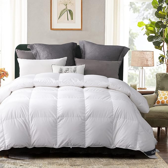Globon Goose Down Comforter California King Size All Season Duvet Insert,420Thread Count Ultra Soft Noiseless Shell,800 Fill Power, with Corner Tabs,White