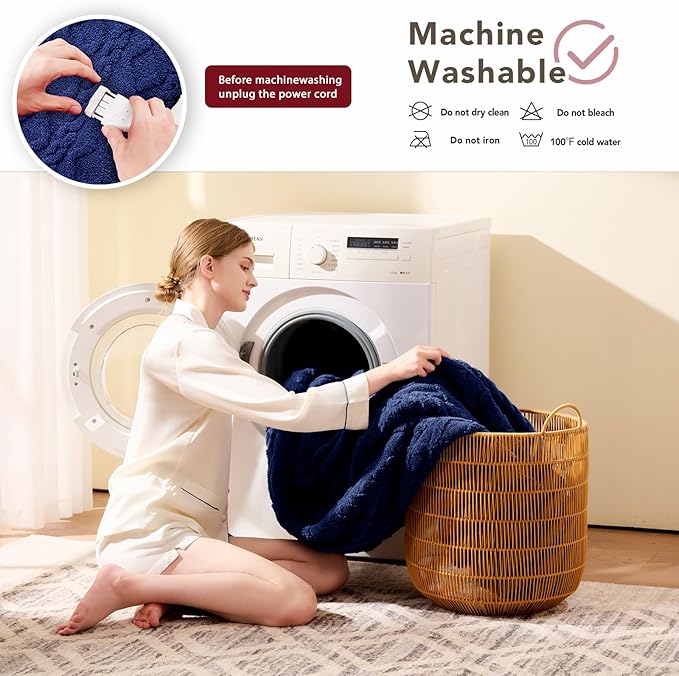 Heated Electric Blanket Queen Size-84"x90" Heating Blanket with 10 Heating Levels & 5 Time Settings Over-Heat Protection，Winter Warmer for Adults with ETL Certification（Navy Blue）