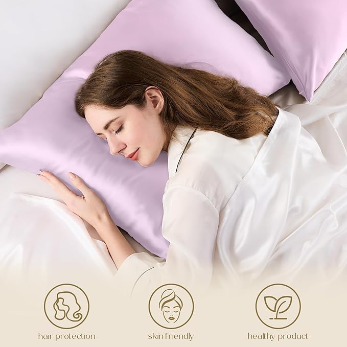 ZIMASILK 100% Pure Mulberry Silk Pillowcase for Hair and Skin Health,Soft and Smooth,Both Sides Premium Grade 6A Silk,600 Thread Count,with Hidden Zipper,1pc (King 20''x36'',Light Purple)