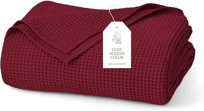 BOLL & BRANCH Waffle Bed Blanket - Full/Queen, Holly - Luxury 100% Organic Cotton - Soft, Lightweight and Breathable - Textured Waffle Weave