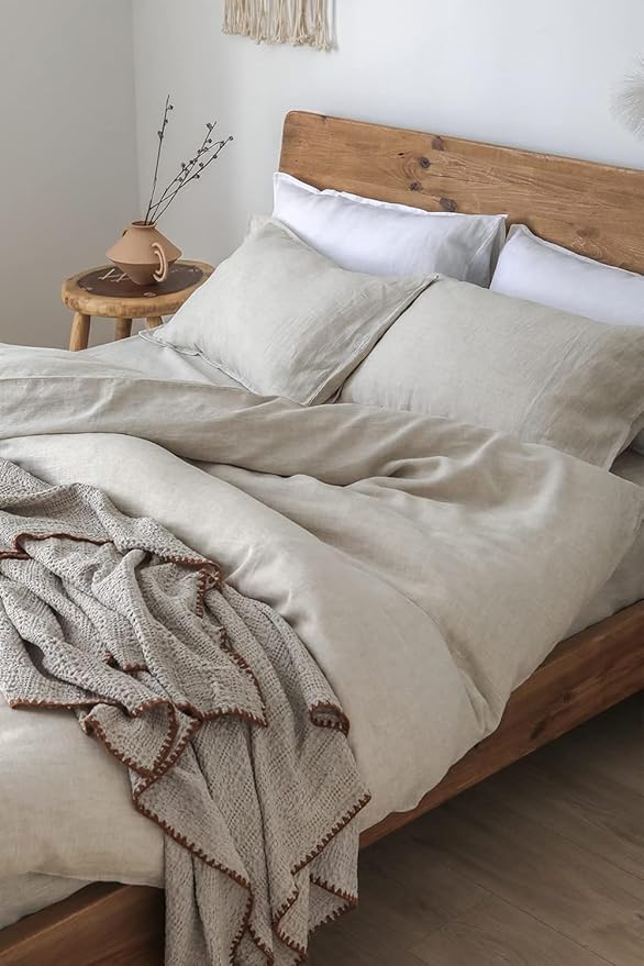 XZ XIFA Linen Duvet Cover California King, 100% Washed French Flax Linen Bedding Set with Zipper Closure, Cooling & Textured Bed Sets for Hot Sleepers(1 Duvet Cover, 2 Pillowcases)