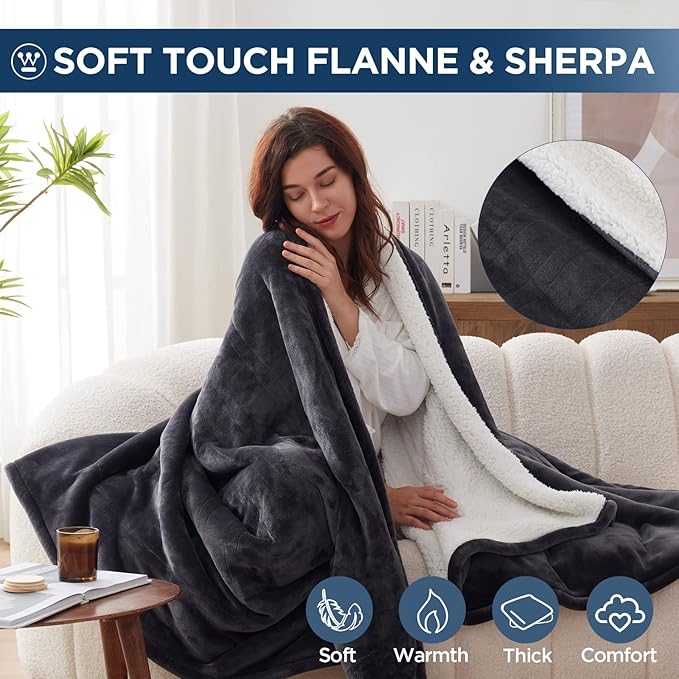 Westinghouse Electric Blanket King, Heated Blanket King Size with 10 Heating Levels and 1 to 12 Hours Heating Time Settings, Flannel to Sherpa Reversible, Machine Washable (90" x 100", Charcoal)