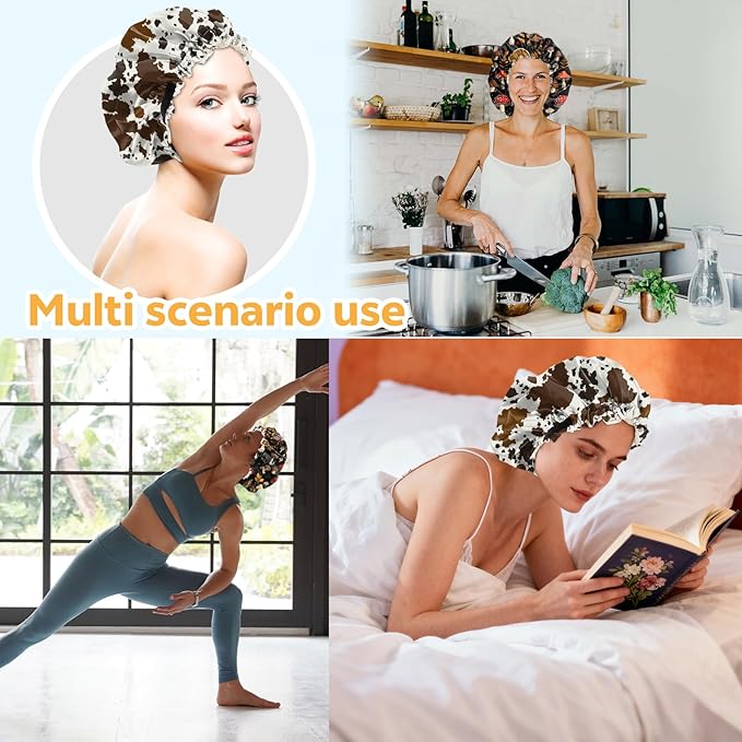 2 PCS Bonnets for Women Girls Satin Hair Bonnet Silk Adjustable Elastic Double Layer Hair Wrap Sleep Cap Comfort Cute-Mushroom Cowhide