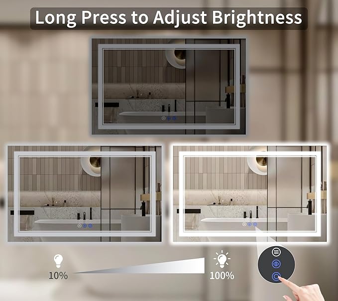 28"x60" LED Bathroom Mirror with Lights, Anti-Fog, Backlit + Front Lit, Dimmable, Led Vanity Mirror for Wall, Lighted Bathroom Mirror, 3 Colors, Shatter-Proof Tempered Glass
