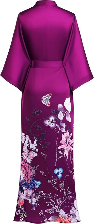 PRODESIGN Kimono Robe for Women - Long Satin Sleepwear Silky Kimono Cover-Up Nightgown Japanese Bathrobe Loungewear Blouse
