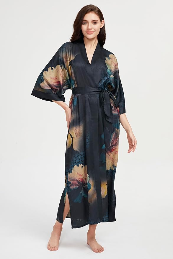 PRODESIGN Kimono Robe for Women - Long Satin Sleepwear Silky Kimono Cover-Up Nightgown Japanese Bathrobe Loungewear Blouse