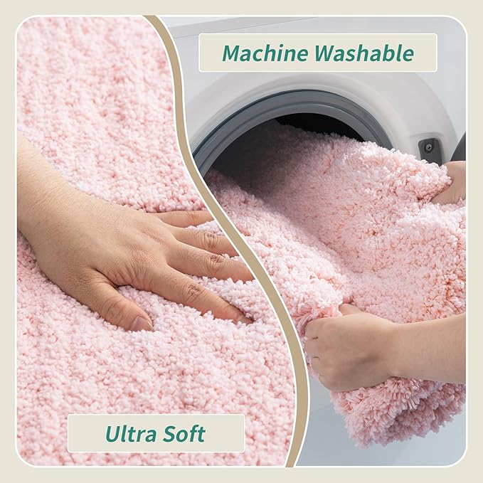 Bathroom Runner Rug 24x70 Pink Non Slip Fluffy Long Bath Mat for Bathroom Floor Washable Plush Luxury Bath Rug for Tub Absorbent Shower Sink Mat Bedside Rug