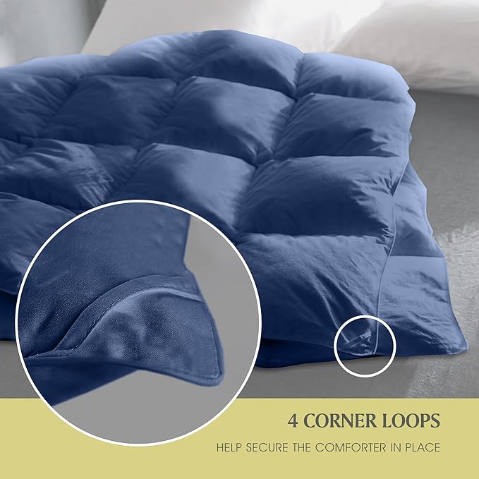 Farm To Home Luxury Comforter Organic Cotton All Season Fluffy Lightweight Down Alternative Machine Washable Comforter for Bedroom, King, Navy