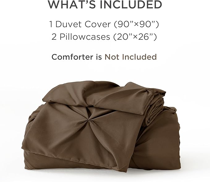 Litanika Brown Queen Pinch Pleat Duvet Cover, 3 Pieces Pintuck Cover Soft Microfiber Bedding Set with Zipper Closure & Corner Ties(90x90Inch-1 Duvet Cover, 2 Pillowcases)
