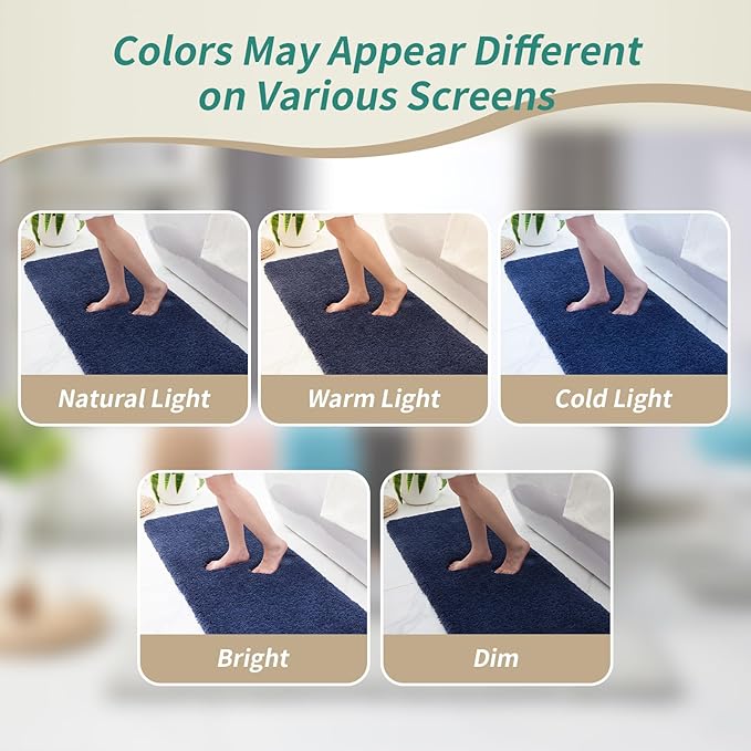 Navy Bathroom Rug 20x32 Non Slip Fluffy Bath Mat for Bathroom Floor Washable Plush Luxury Bath Rug for Tub Soft Shaggy Absorbent Shower Sink Mat