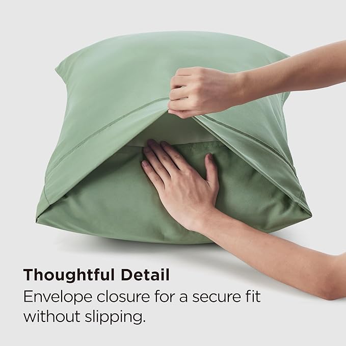 Bedsure King Size Pillow Cases Set of 2 - Sage Green Brushed Microfiber Pillowcases 2 Pack, Super Soft Pillow Case Cover with Envelope Closure, Wrinkle, Fade and Stain Resistant, 20x36 Inches