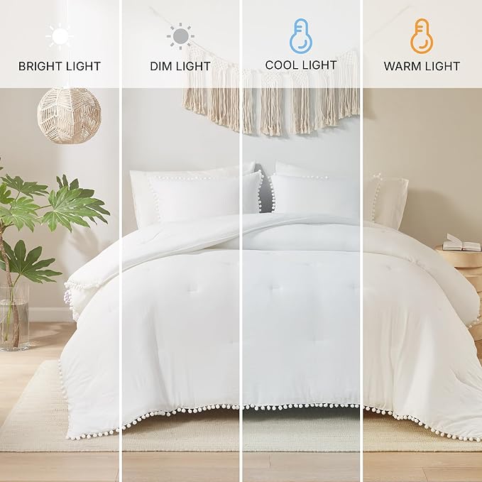 Codi White Boho Twin Comforter Set for Girls, Aesthetic Luxurious Pom Fringe Design Bedding,Cute Soft Washed Microfiber Bed Sets, Lightweight Chic,1 Comforter & 1 Pillowcase