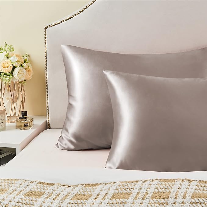 BEDELITE Satin Pillowcase for Hair and Skin, Super Soft and Cooling Similar to Silk Pillow Cases 2 Pack with Envelope Closure, Gift for Women Men(20"x26" Standard Size, Rose Taupe)