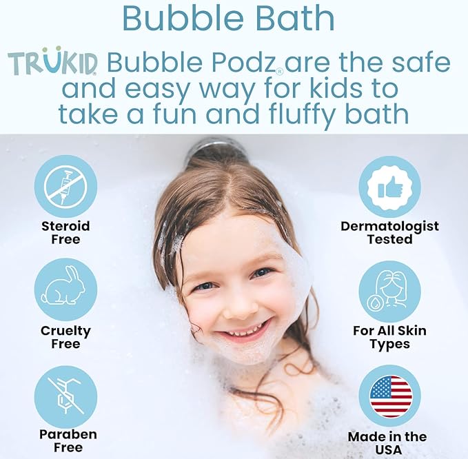 TruKid Bubble Podz Bubble Bath Bundle for Baby & Kids, Gentle Refreshing Bath Bomb for Sensitive Skin, pH Balance 7 for Eye Sensitivity, Natural Moisturizers and Ingredients, Five SCENTS