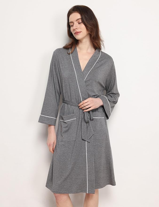 GYS Premium Viscose from Bamboo Robe for Women Long Sleeve Bathrobes Soft Kimono Robes