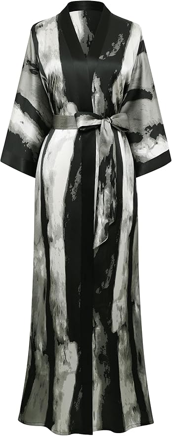 PRODESIGN Kimono Robe for Women - Long Satin Sleepwear Silky Kimono Cover-Up Nightgown Japanese Bathrobe Loungewear Blouse