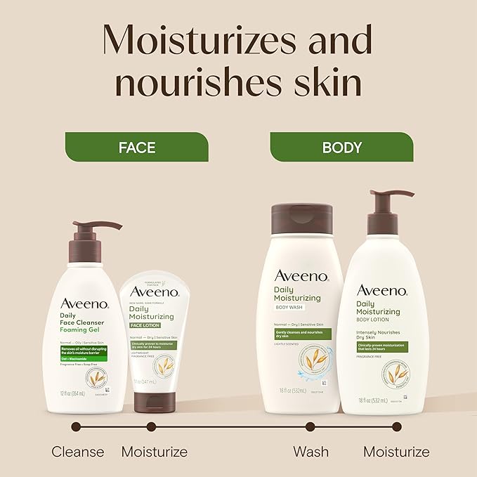 Aveeno Daily Moisturizing Face Lotion with Soothing Prebiotic Oat, Lightweight Non-Greasy Facial Moisturizer for Normal to Dry, Sensitive Skin, 24-Hour Moisture, Fragrance-Free, 5 oz