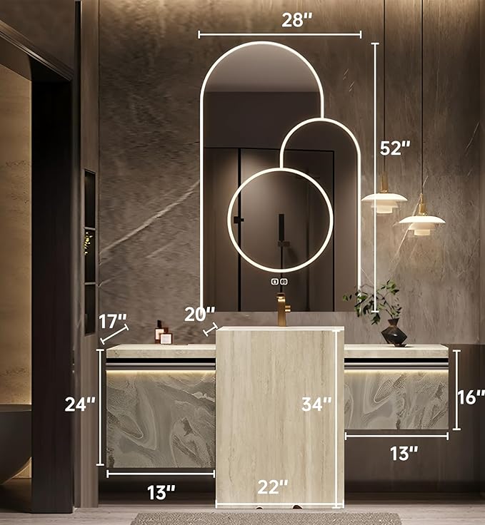Single Sink Freestanding Bath Vanity, Modern Bath Vanity with LED Smart Mirror, 48IN Solid Wood Floating Bathroom Sink Cabinet with Marble Slate Top and Large Storage Drawer