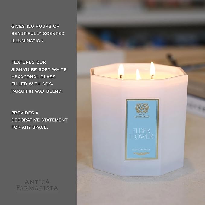 Antica Farmacista Three-Wick Candle - Decorative Home Candle - Long-Lasting & Premium Scented - Luxury Gift - Elderflower, 25 oz