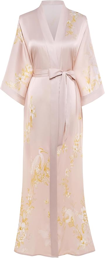 PRODESIGN Kimono Robe for Women - Long Satin Sleepwear Silky Kimono Cover-Up Nightgown Japanese Bathrobe Loungewear Blouse