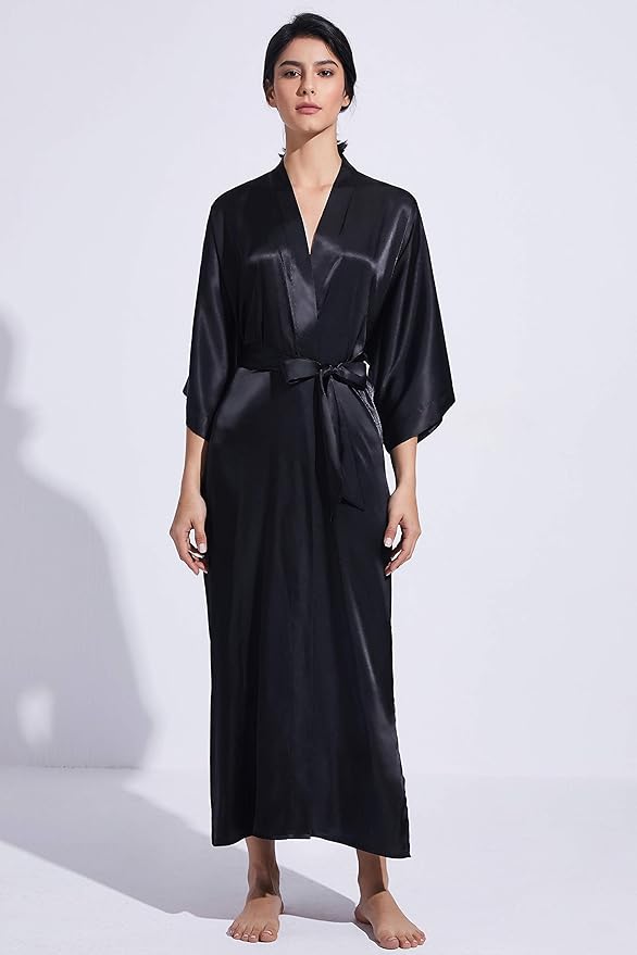 PRODESIGN Satin Kimono Robe Women Long Silky Kimono Bathrobe Sleepwear Wedding Bridesmaid Robe