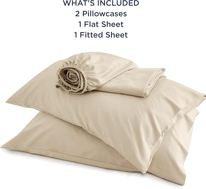 Bedsure California King Sheet Sets, Cooling Sheets for Hot Sleepers, Rayon Derived from Bamboo, Deep Pocket Up to 16 Inches, Breathable & Soft, Hotel Luxury Silky Bedding, Beige