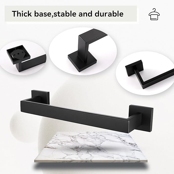 LANC 12-Inche 2-Pack Bathroom Towel Bars, Matte Black Square Bathroom Towel Racks Hand Towel Holders Total-14 Stainless Steel Wall Mount Shower Towel Rail Towel Hanger Rods,A8804-3MB