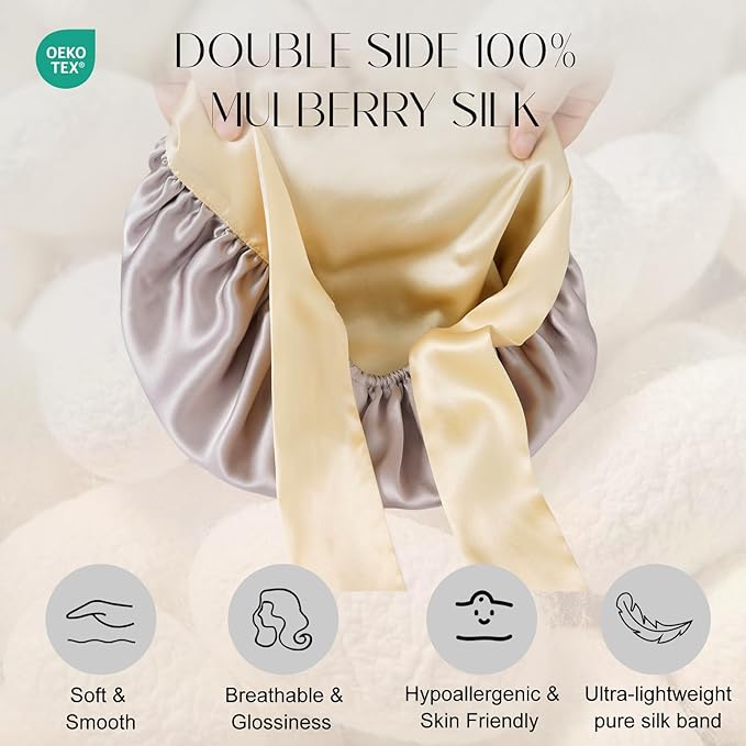ZIMASILK 100% Mulberry Silk Bonnet for Sleeping Women Double Layer Hair Wrap with Silk Tie Band,1 Pack